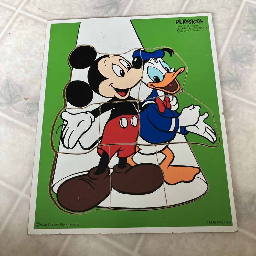 VTG Playskool Disney Wooden Puzzle Mickey Mouse And Donald Duck 8 Pieces 190-13